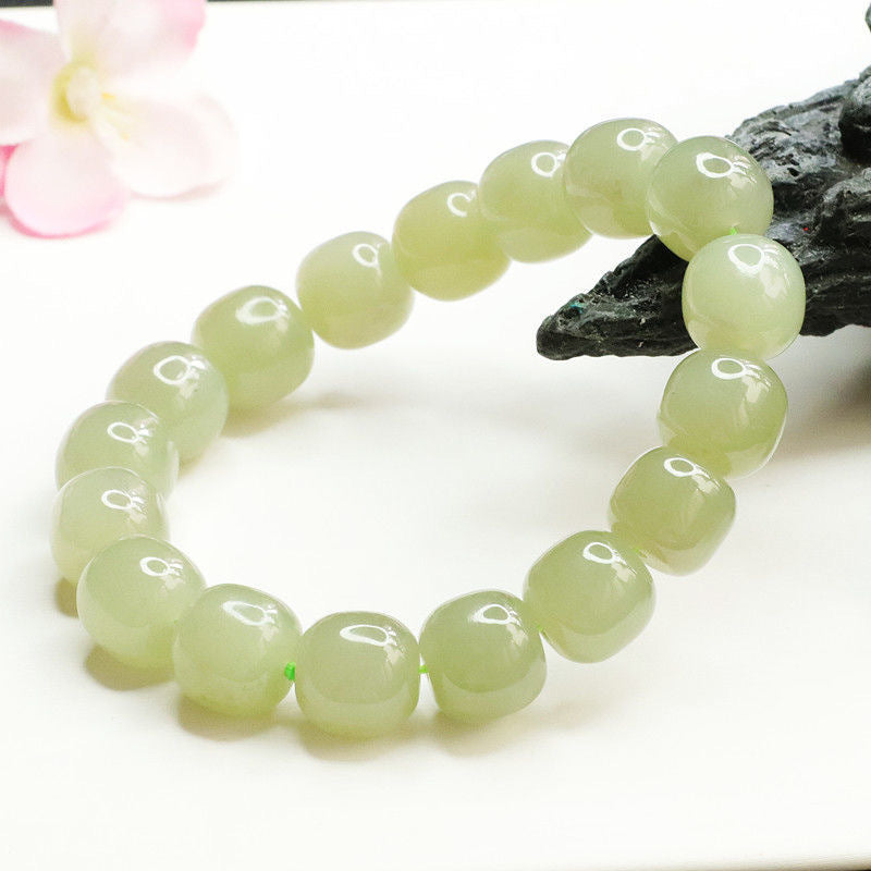 Hetian Jasper Barrel Bead Bracelet
