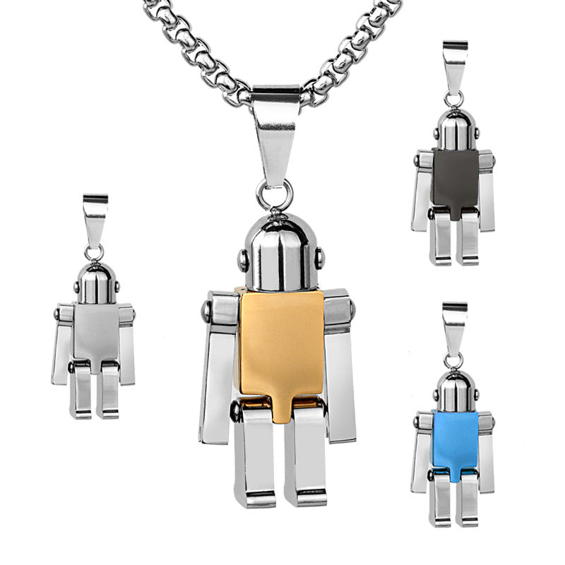 1. Planderful Stainless Steel Robot Necklace for Men Movable Hands and Feet Pendant