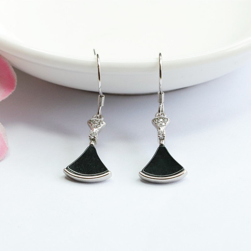Dark Jadeite Skirt 925 Silver Hook Earrings