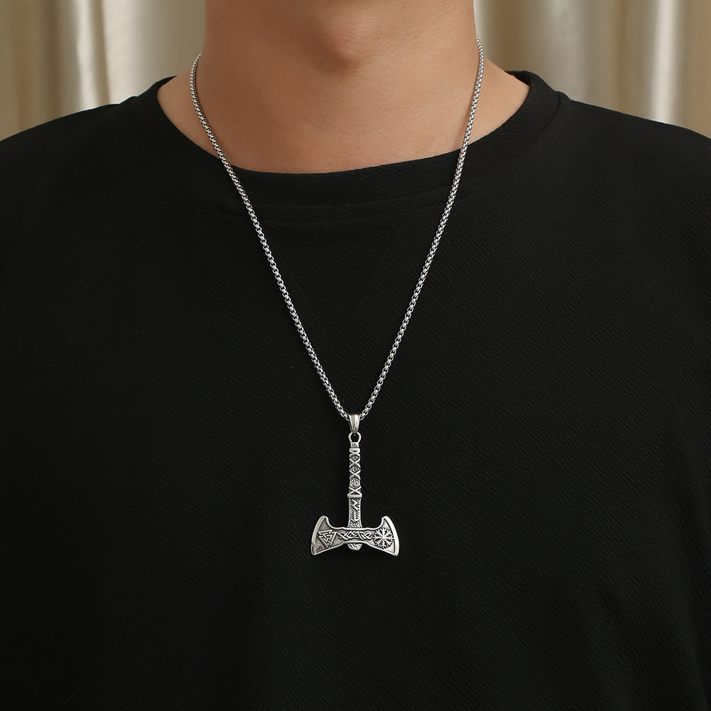 Retro Nordic Viking Axe Titanium Steel Pendant Necklace