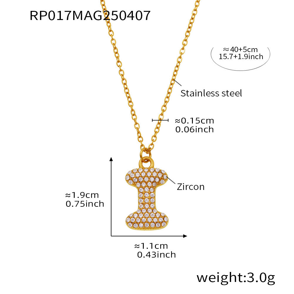 Planderful 26 Letter Zircon Necklace Gold Plated Hip Hop