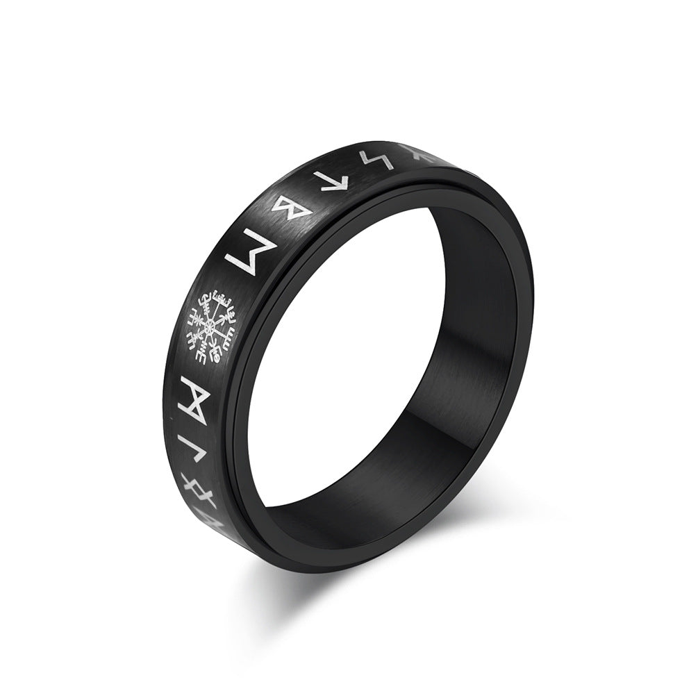 Planderful Titanium Steel Rotating Viking Ring For Him Nordic Character Spinner Band Ideal Gift For Boyfriend