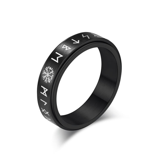 Planderful Titanium Steel Rotating Viking Ring For Him Nordic Character Spinner Band Ideal Gift For Boyfriend