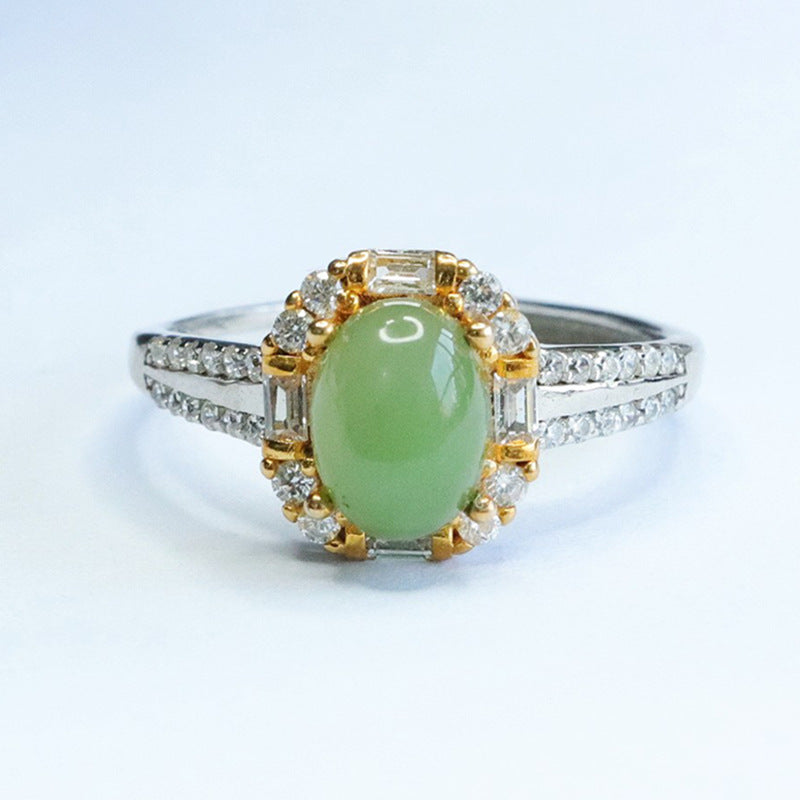 925 Sterling Silver Hetian Jasper Square Ring