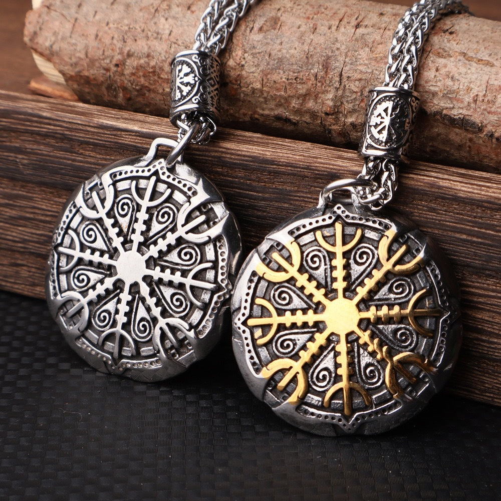 1. Planderful Viking Odin Logo Compass Necklace Titanium Steel Pendant Mens Jewelry European Style Gift