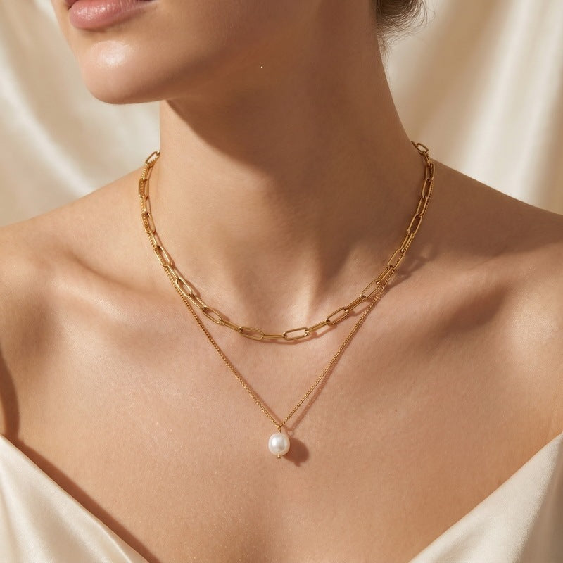 Double Layer Stacked Pearl Necklace Women's Back Chain Necklace