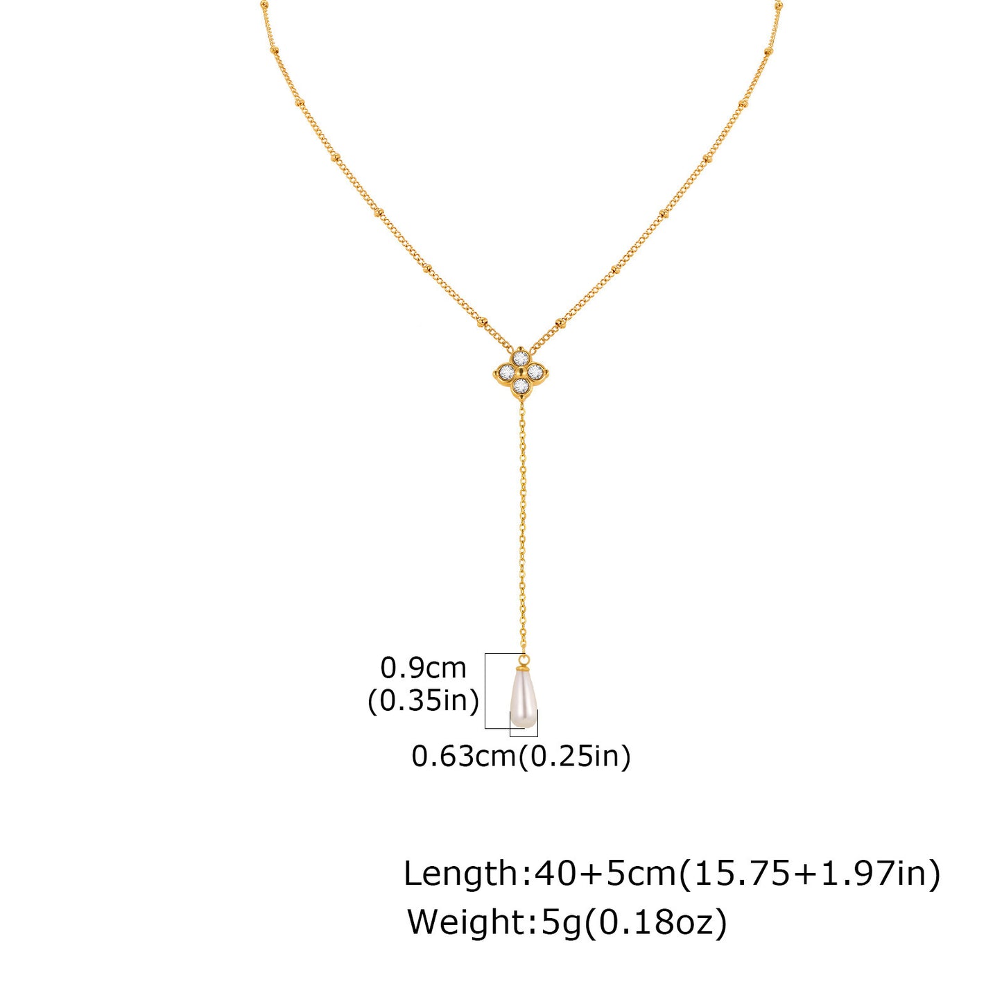 Stainless Steel Four-Leaf Clover Pearl Earrings Women's Necklace