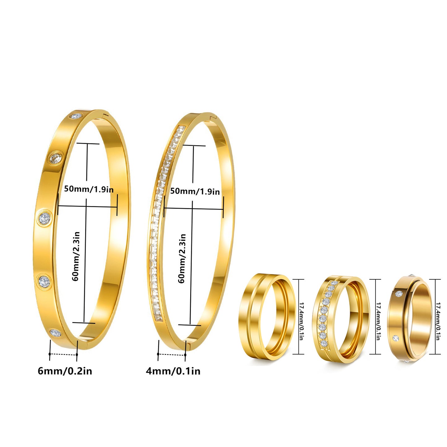 Zircon Ring Bracelet Set By Planderful Everyday Genie Five Piece Stainless Steel For Women Unisex Light Luxury