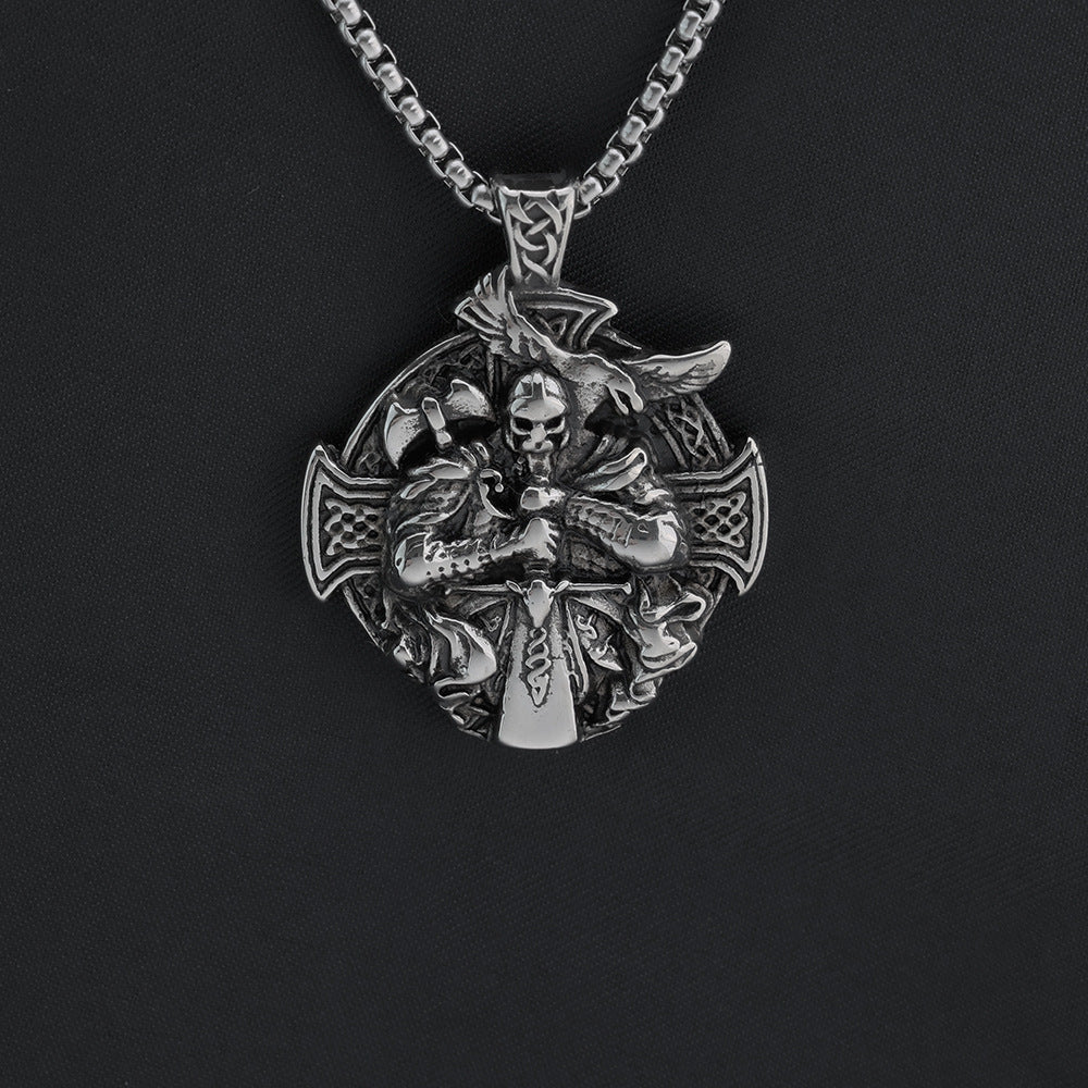 Vintage Nordic Men's Stainless Steel Odin Pendant Necklace