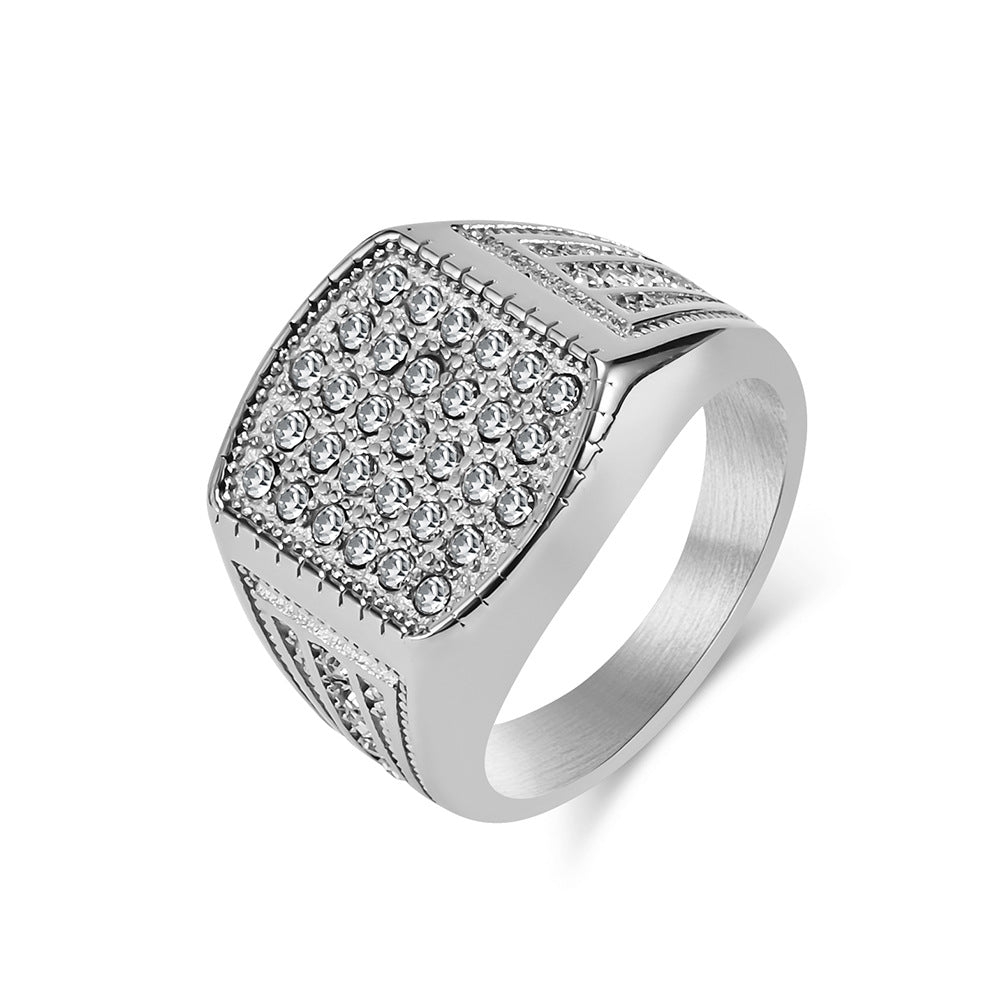 Planderful Gold Plated Zircon Titanium Steel Ring For Men Hip Hop Trend Jewelry Edition