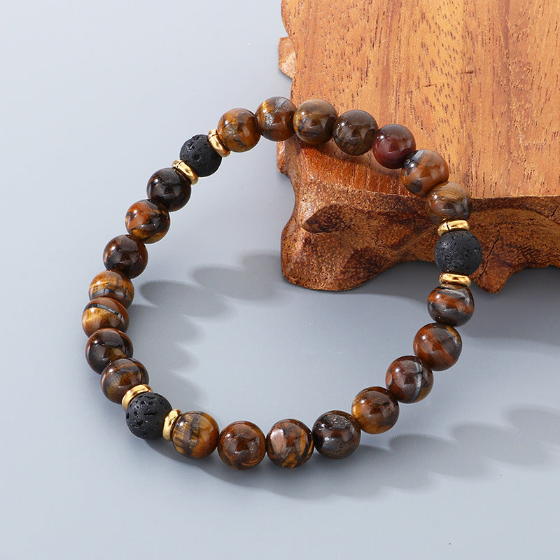 Volcanic Stone Stress-Relief Bracelet – Yellow/Red Tiger's Eye Stone Elastic Rope