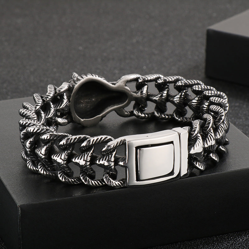 Animal – Punk Dark Wolf Head Layered Braided Keel Chain Titanium Steel Men's Bracelet