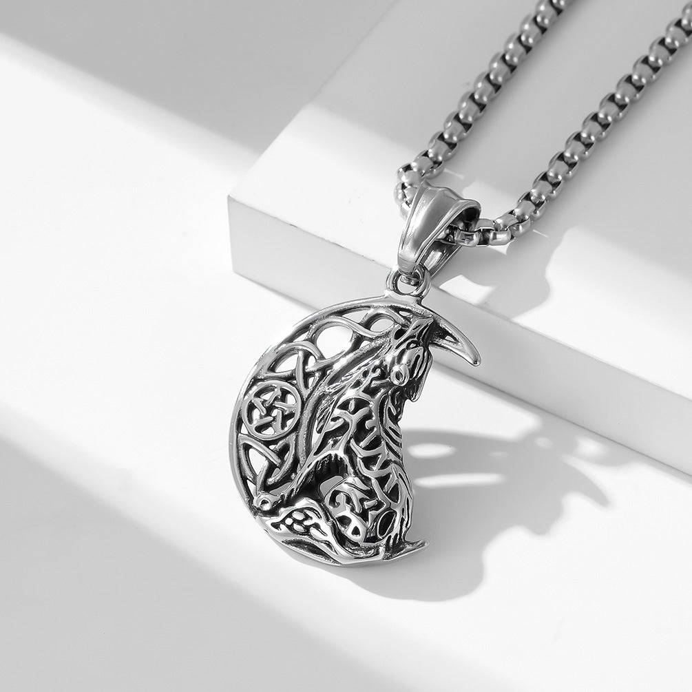 Nordic Celtic Wolf Stainless Steel Pendant Necklace for Men