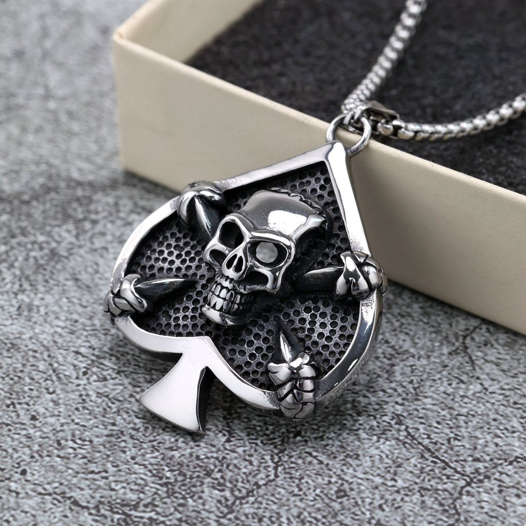 Planderful Stainless Steel Skull Pendant Unisex Retro Punk Gothic Peach Heart Necklace