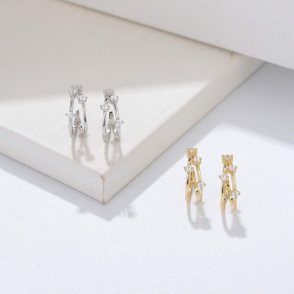 S925 Sterling Silver Geometric Micro-Inlaid Zircon Ear Clips, No Ear Piercings, Cold Wind, Earrings
