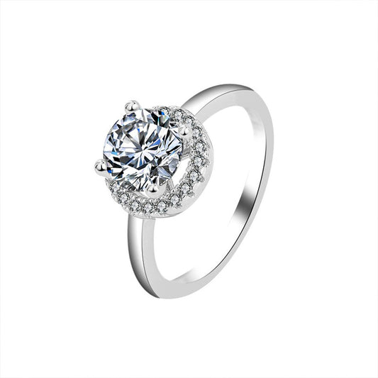 S925 Sterling Silver Zircon Halo Ring — Adjustable