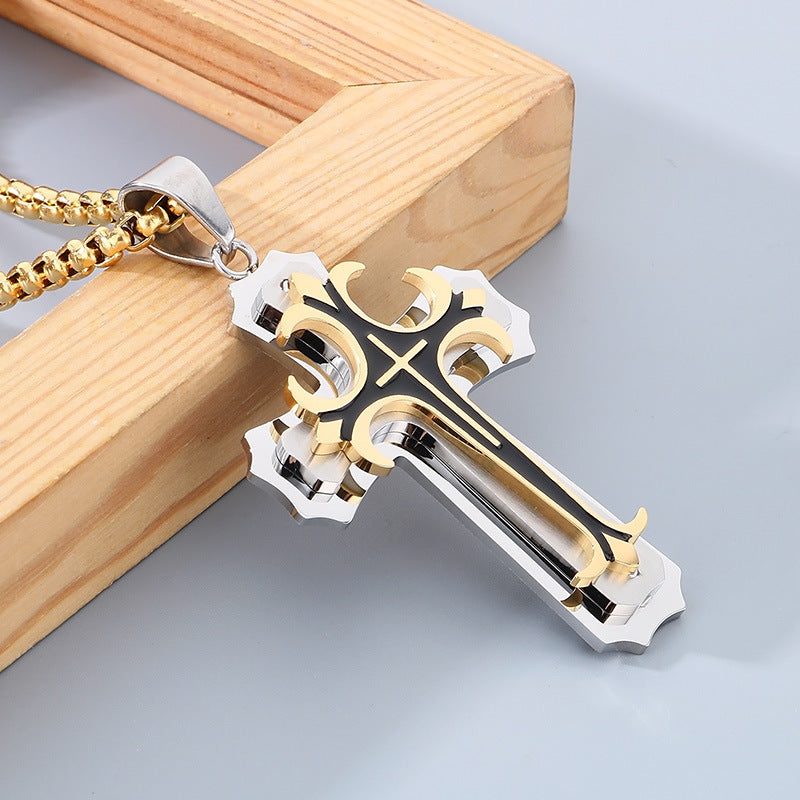 Planderful Men Cross Pendant Necklace Titanium Durable