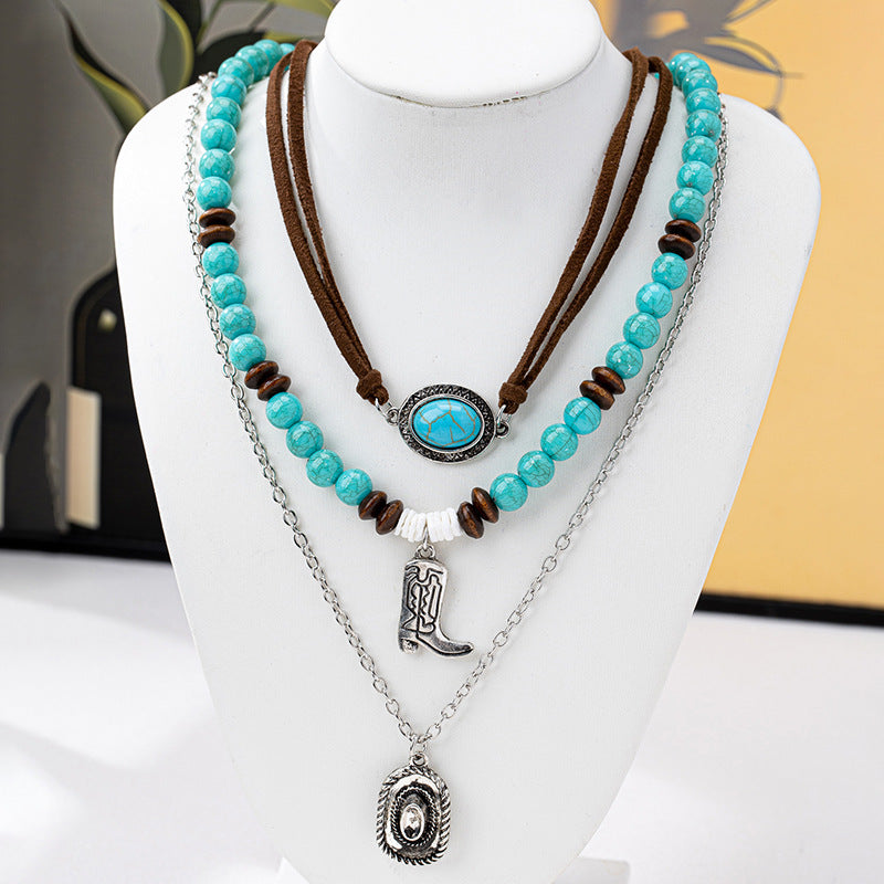 Planderful Vienna Verve Necklace – Retro Metal Design with Turquoise Pendant