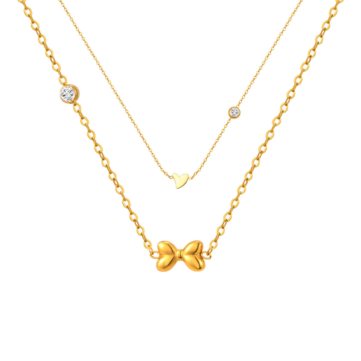 Style Women's – Stainless Steel Flat Cross Chain Zircon Heart Butterfly Necklace