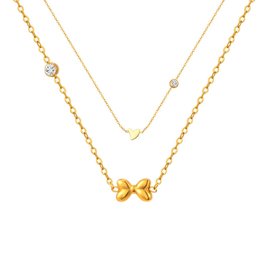 Style Women's – Stainless Steel Flat Cross Chain Zircon Heart Butterfly Necklace