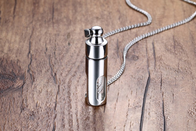 Perfume Bottle Pendant Stainless Steel Openable Steel Glass