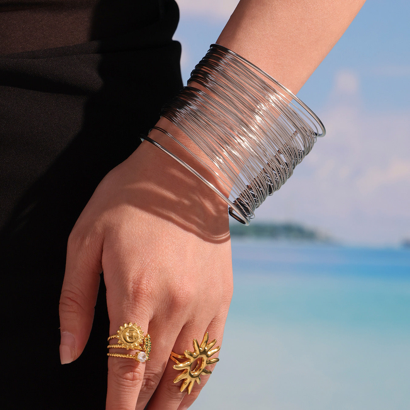 Planderful Stainless Steel Layered Arm Ring Bracelet Punk