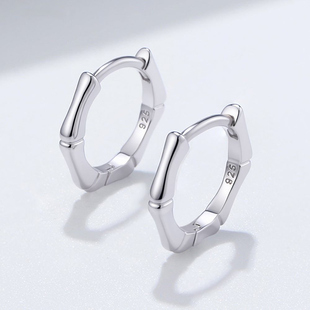 925 Sterling Silver Geometric Square Bamboo Earrings Ear Buckles Earrings