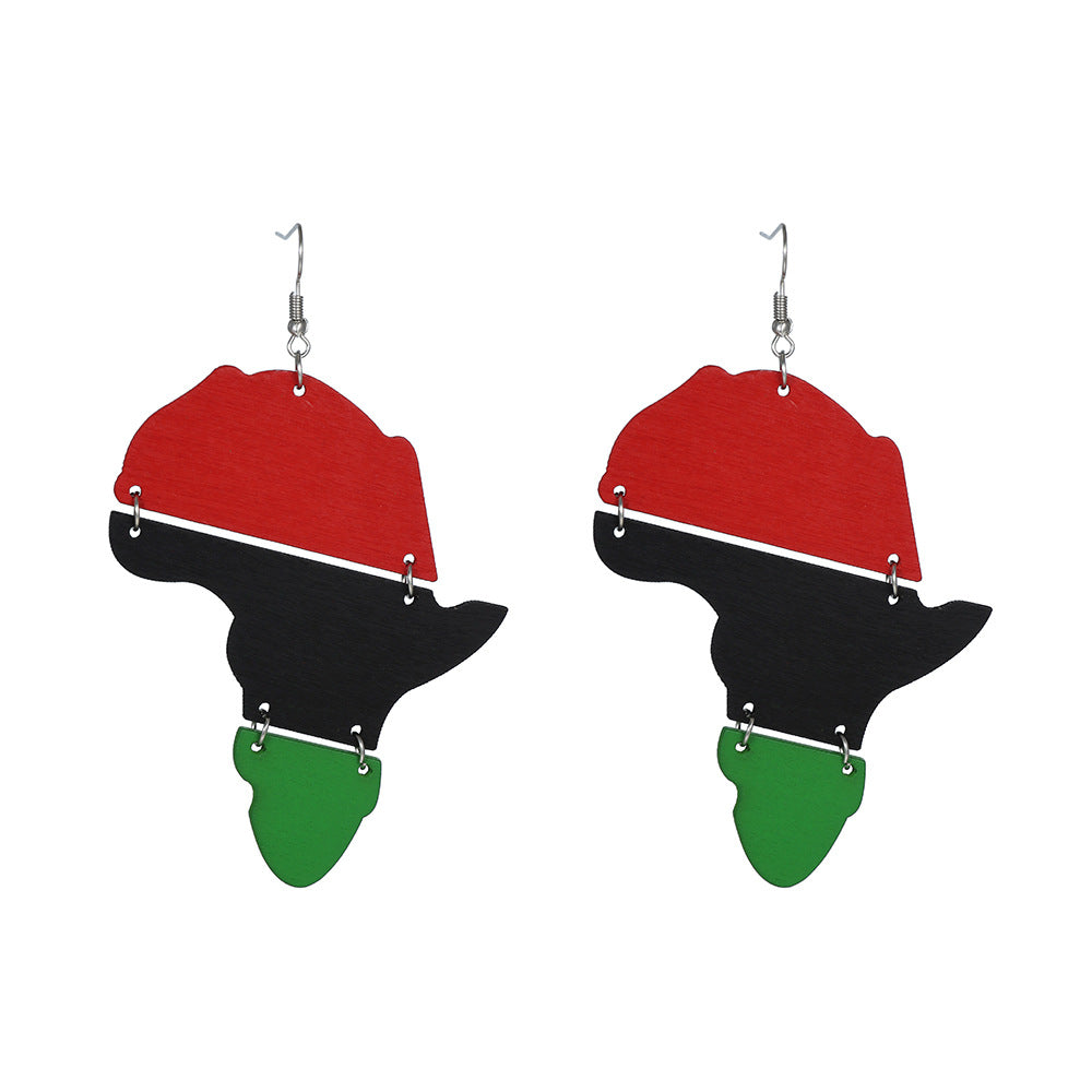 Multicolored Wooden Africa Map Drop Earrings - Vienna Verve Collection