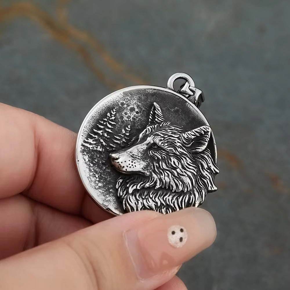Planderful Viking Wolf Pendant Necklace Double Sided Titanium Steel For Men Norse Legacy Collection