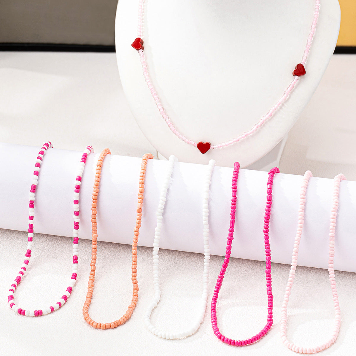 Planderful Vienna Verve 6-Piece Handmade Random Rice Bead Love Necklace Set – Perfect for Daily Wear and Beach Parties