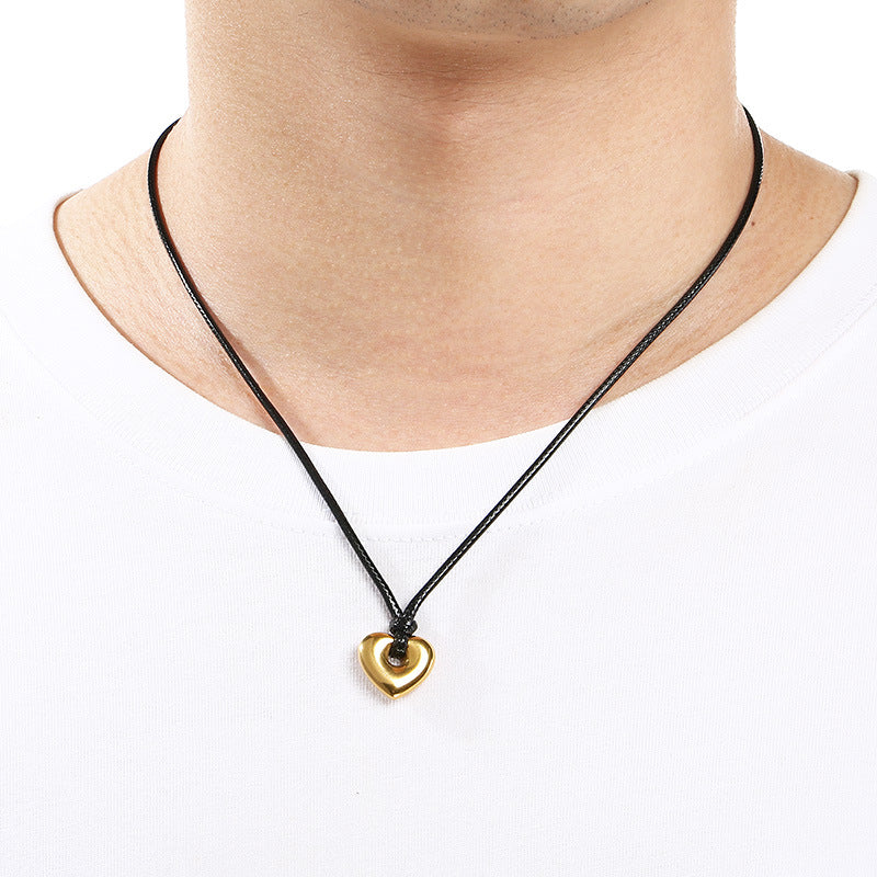 Popular Heart-Shaped Sweater Chain, Creative Wax Rope, Five-Pointed Star Hexagonal Titanium Steel Men's Necklace