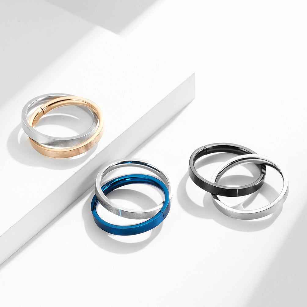 Brushed Matte Stainless Steel Double Ring Pendant Dual-Purpose Unisex