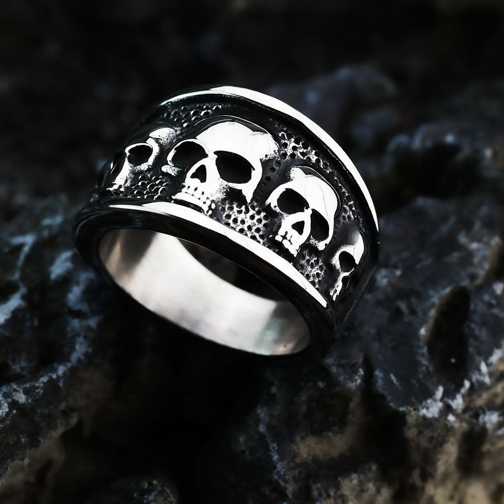 Planderful Punk Skull Ring For Men Bold Retro Steel Jewelry With Exaggerated Design