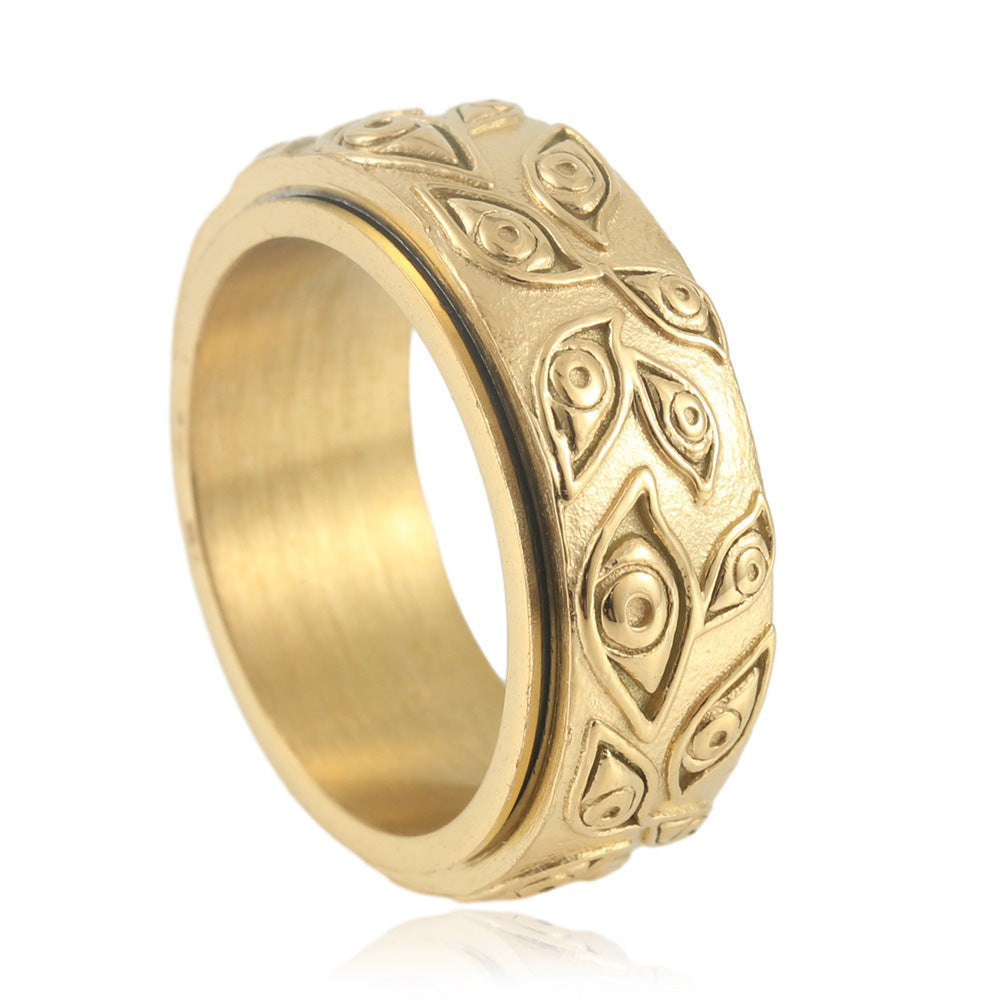 Men's Personality Retro Multi-Color Rotating Titanium Steel Ring - European and American Style
