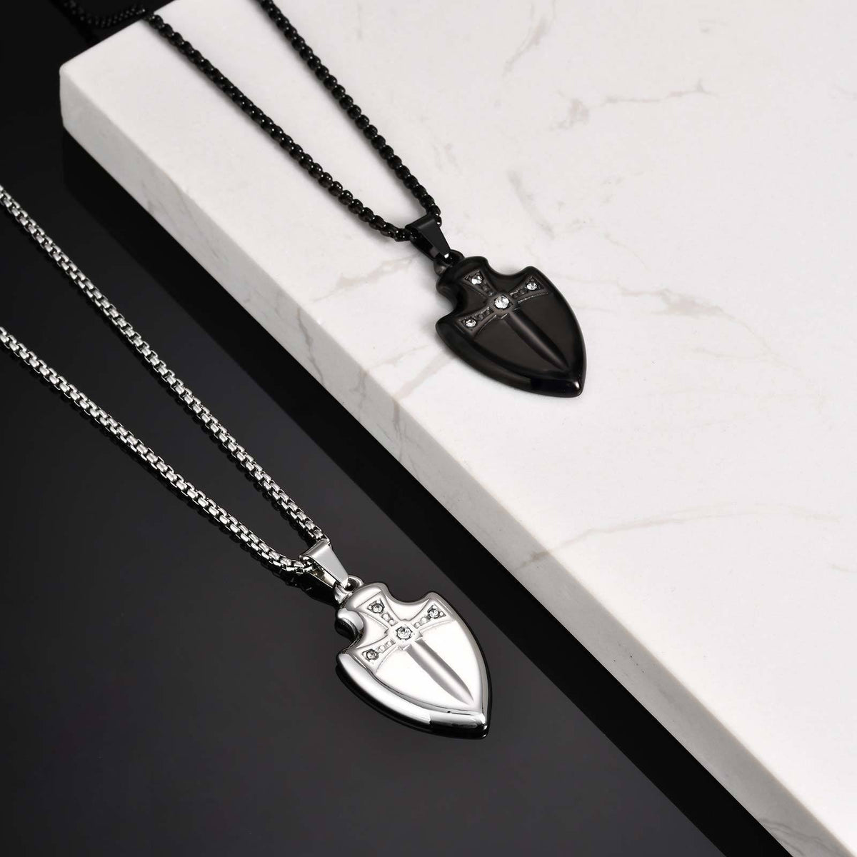 Zircon Cross Shield Pendant — Chain Optional