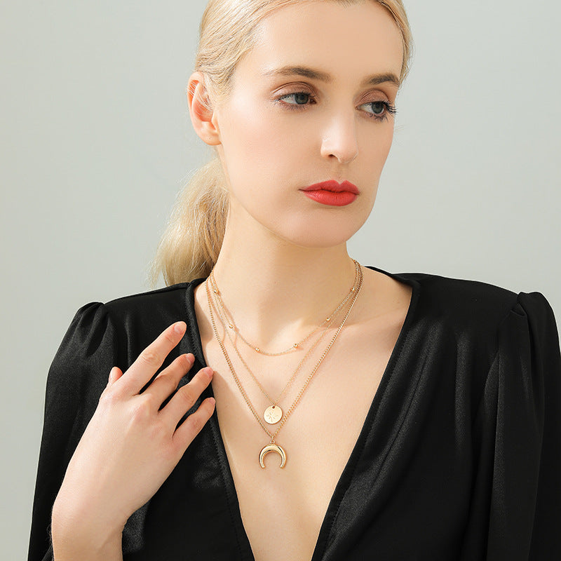 Stylish Women's Triple-Layer Star & Moon Necklace by Vienna Verve