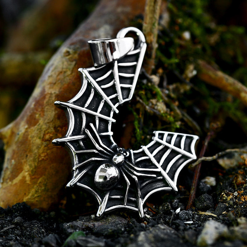Gothic-Inspired Titanium Steel Spider Web Pendant for Men - Wholesale Dark Fashion Accessory