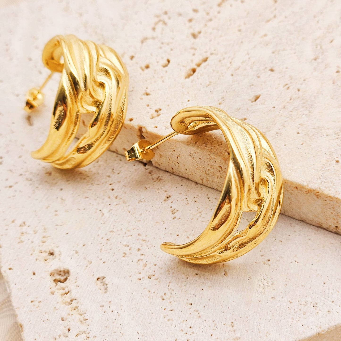 Planderful C Shaped Titanium Steel Earrings for Edgy Trendsetters Irregular Hollow Statement Jewelry