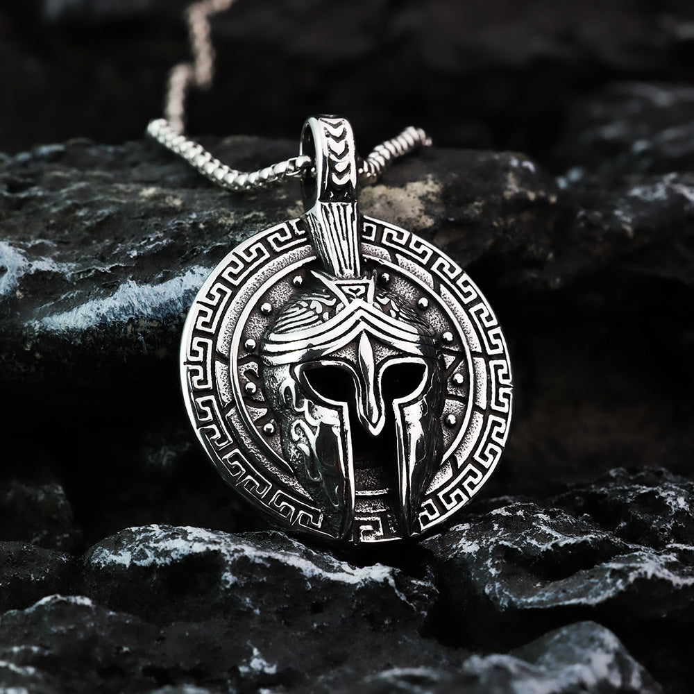 European And American Retro Stainless Steel Men's Pendant Spartan Mask Necklace