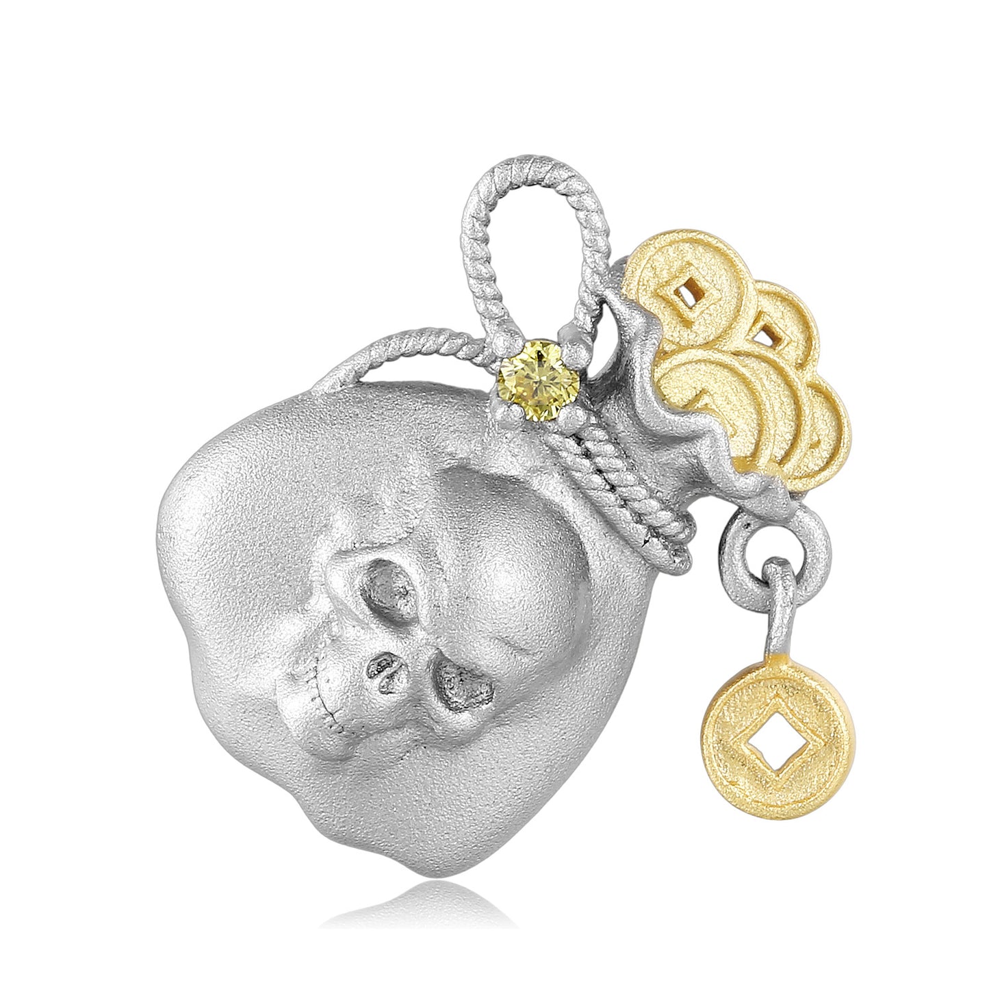 Halloween Sandblasting Skull Face Money Bag Pendant Silver Necklace