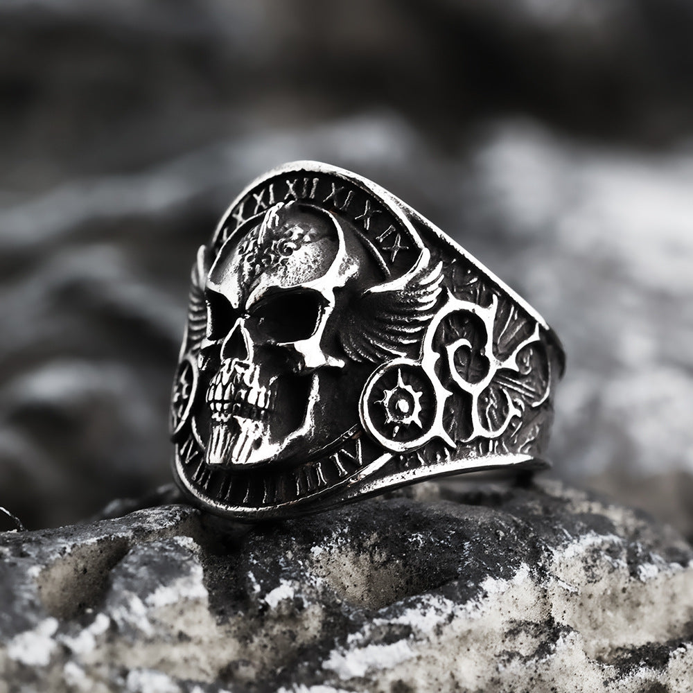 Titanium Steel Ring Heavy Metal Nordic Pirate Skull Avant Garde Design For Men by Planderful Shop