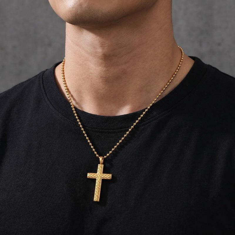 Vintage Round Bead Chain Sweater Chain Twist Cross Square Pearl Chain Stainless Steel Necklace