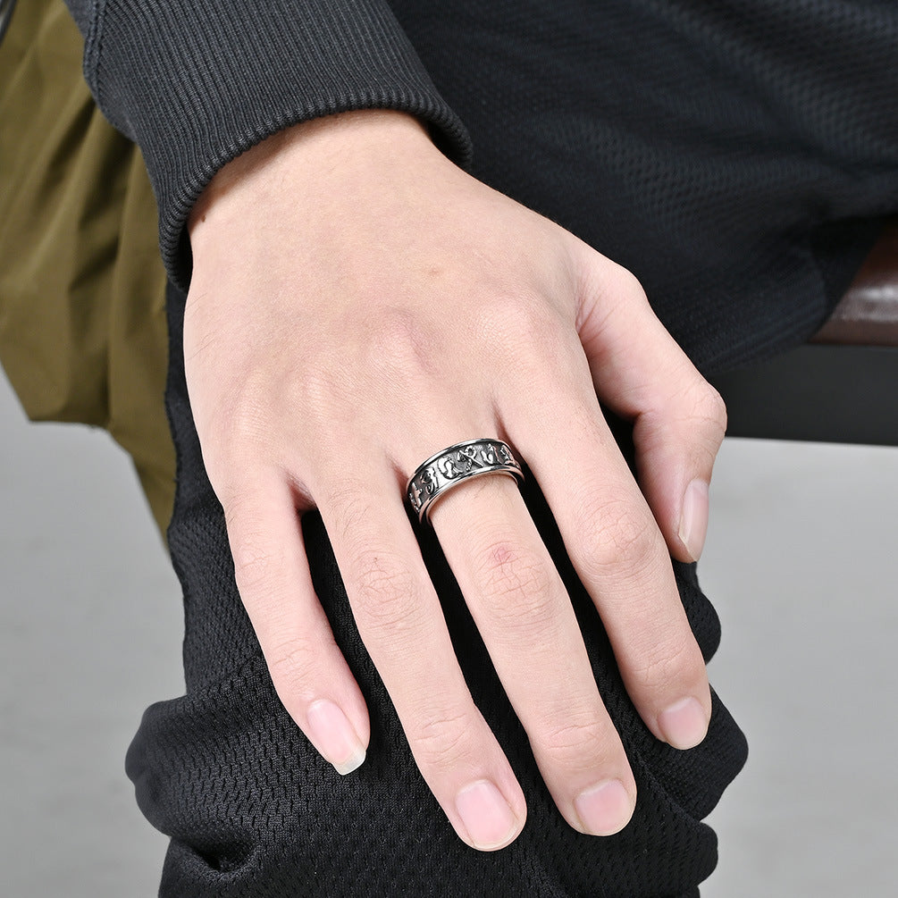 Titanium Steel Men's Ring with Ancient Egyptian Anka Symbol