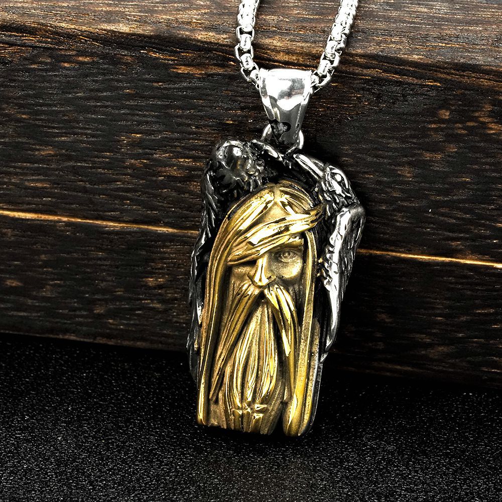 European And American Jewelry Wholesale Titanium Steel Pendant Men's Stainless Steel Necklace Viking Odin Crow