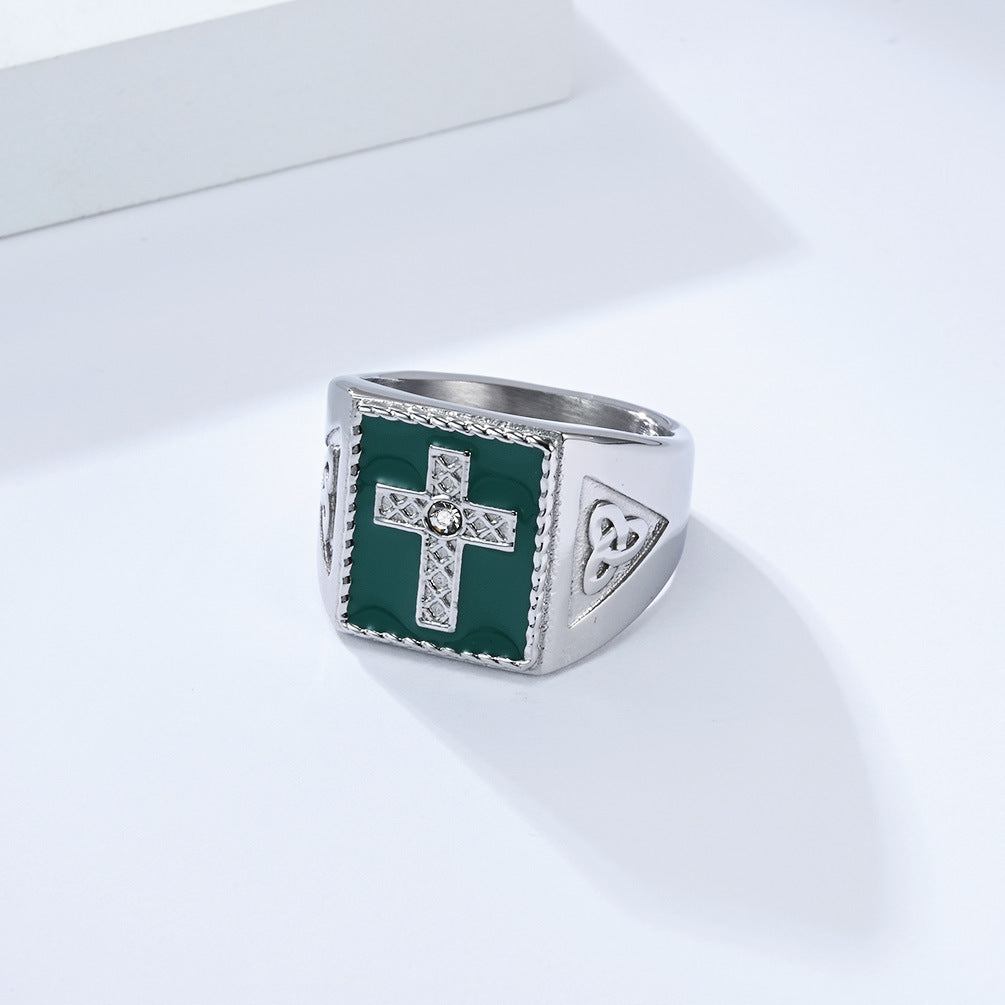 Steel Ring – Vintage Nordic Celtic Knot Cross Ring