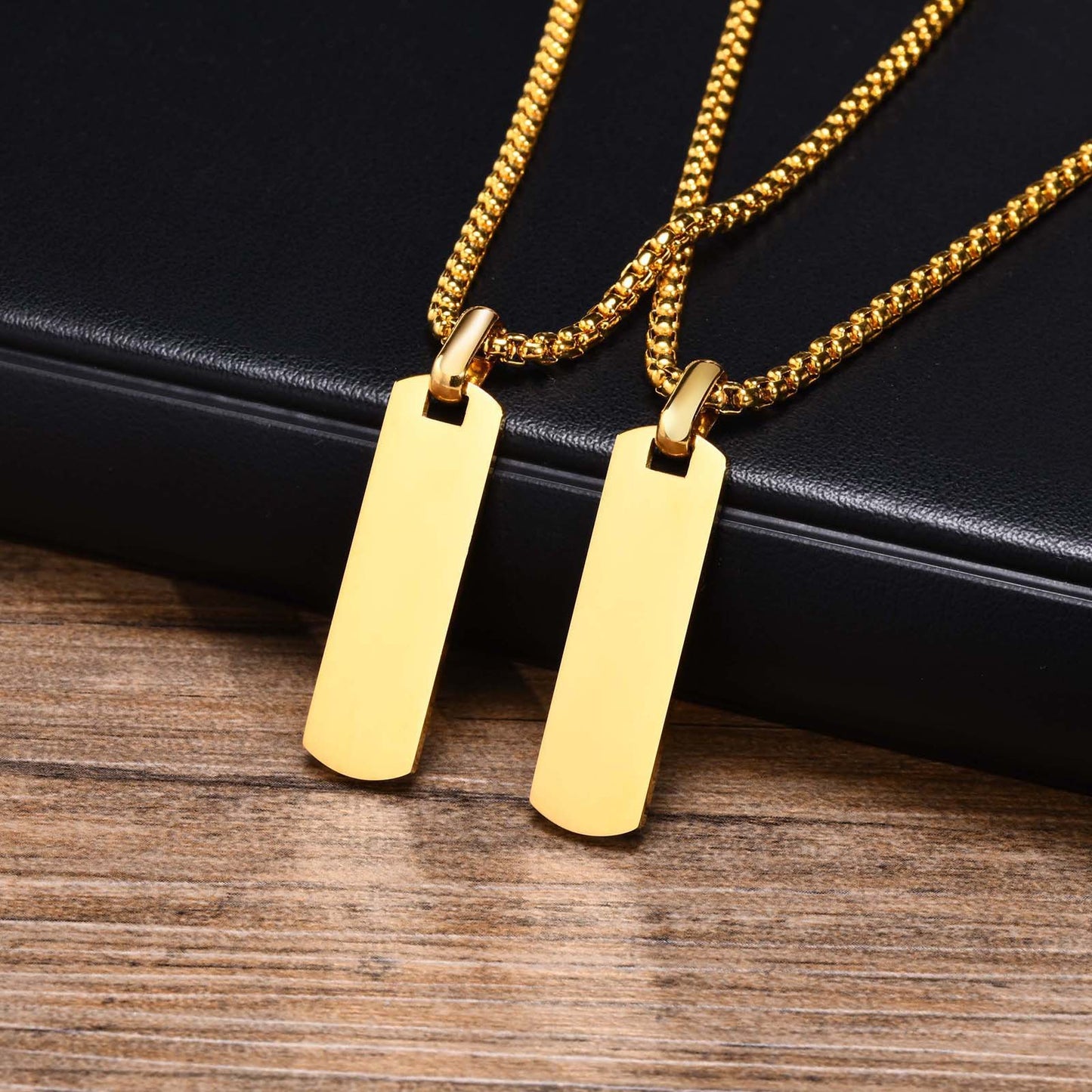 Stainless Steel Glossy Tag Black Pendant Necklace for Men