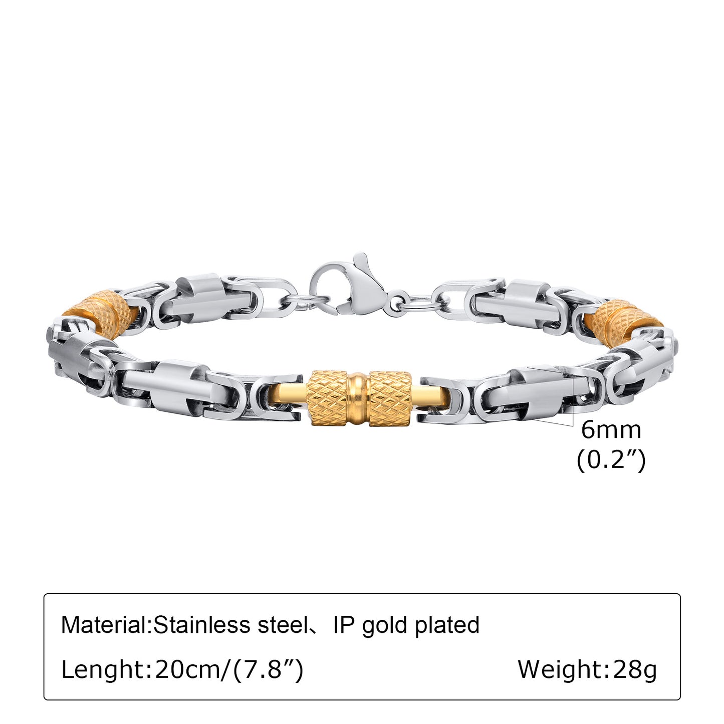 Stainless Steel Byzantine Handmade Chain Bracelet Men's Electric Black