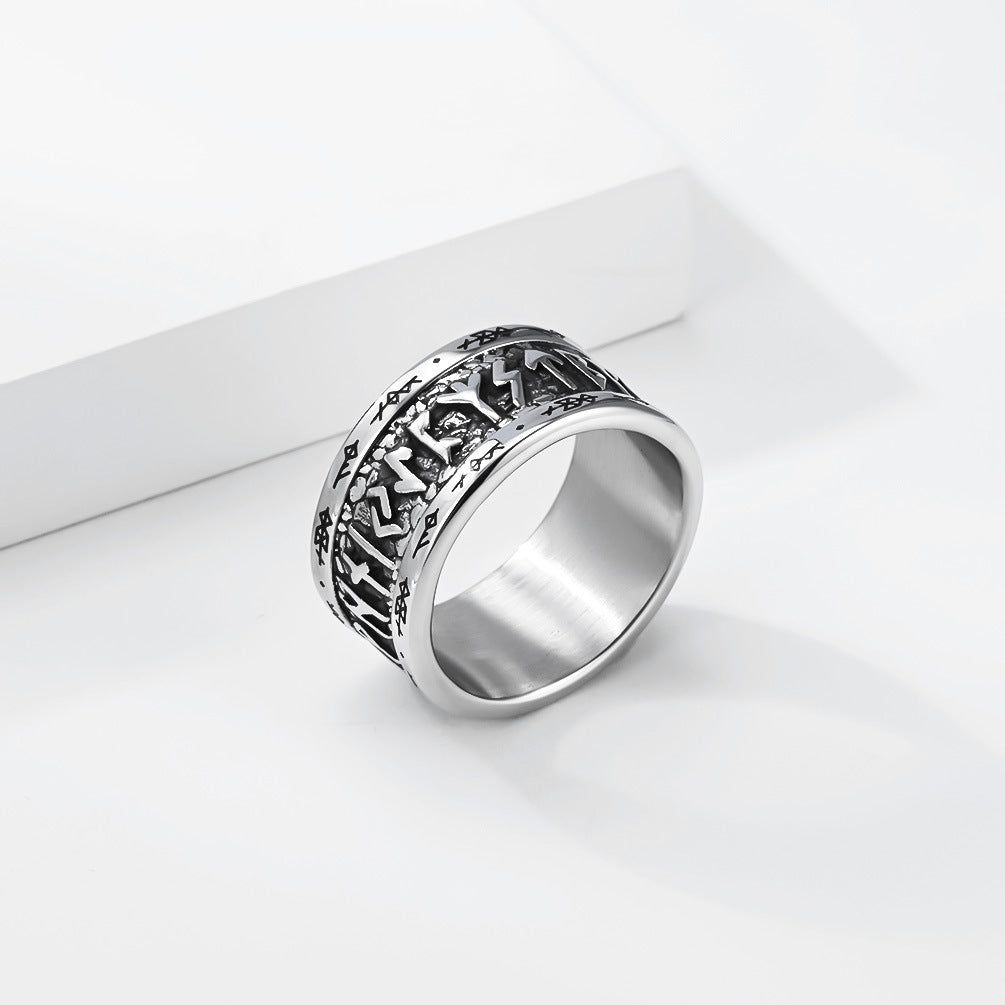 Planderful Everyday Genie Viking Ring Titanium Steel With Luhn Rune For Norse Heritage Fans
