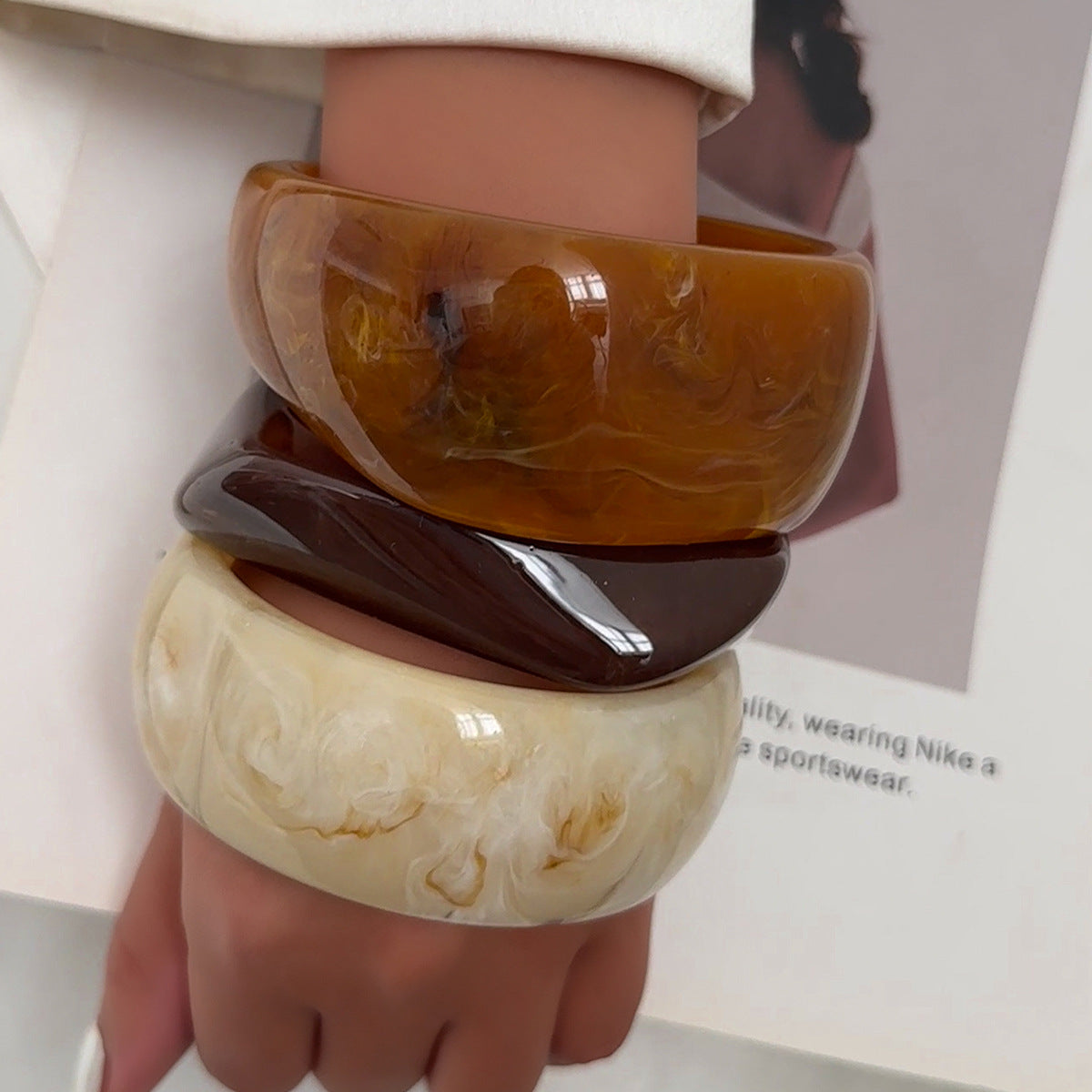 Planderful Vienna Verve Retro Resin Wide Bracelet For Bold Women Statement Jewelry