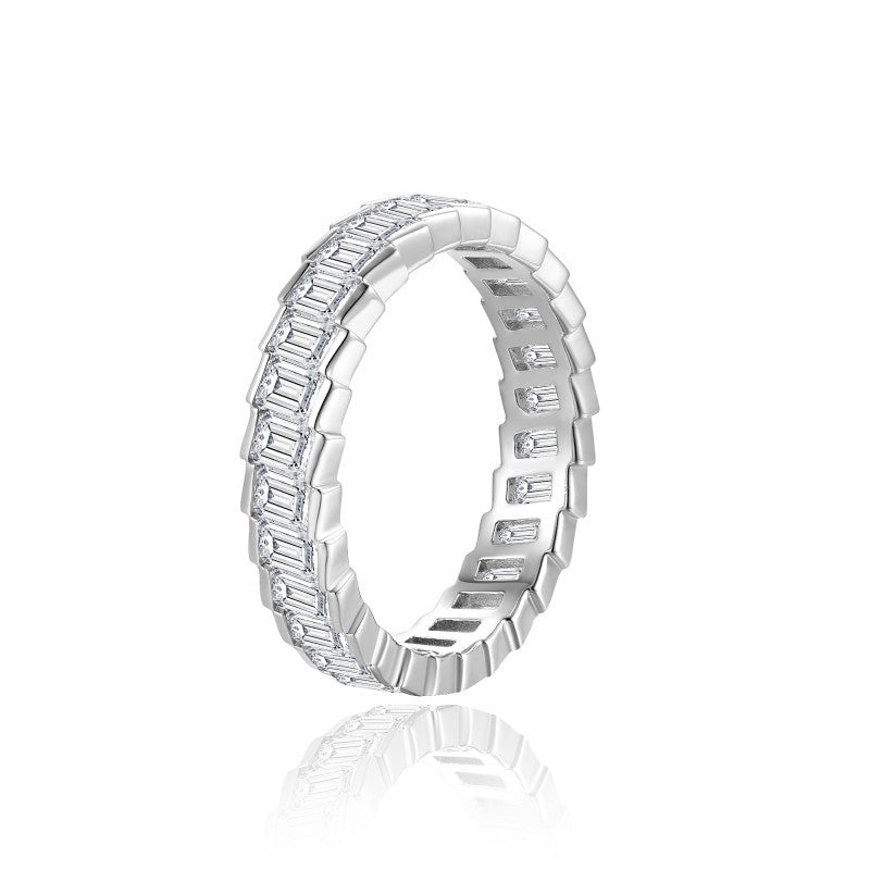 Planderful Moissanite Eternity Ring S925 Silver 2x3mm Rectangular Stones For Her Gift Idea